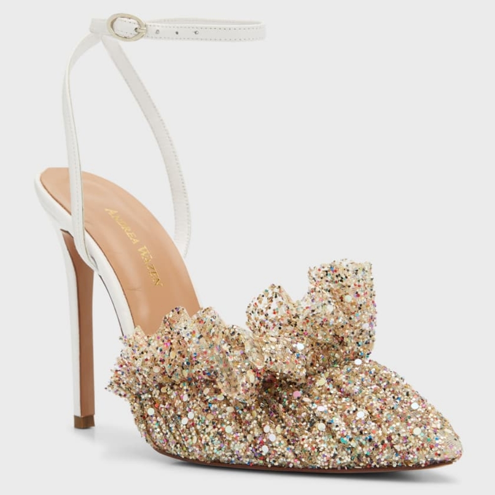 Franca Tulle Ruffle Ankle-Strap Pumps